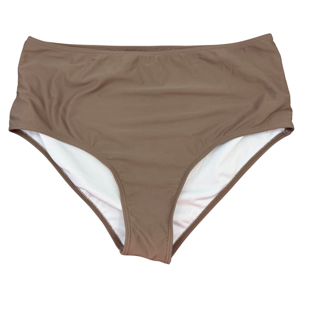 Women's High Waisted Bikini Taupe Brown Full Coverage Bottoms Sz‎ L Beach Cruise
